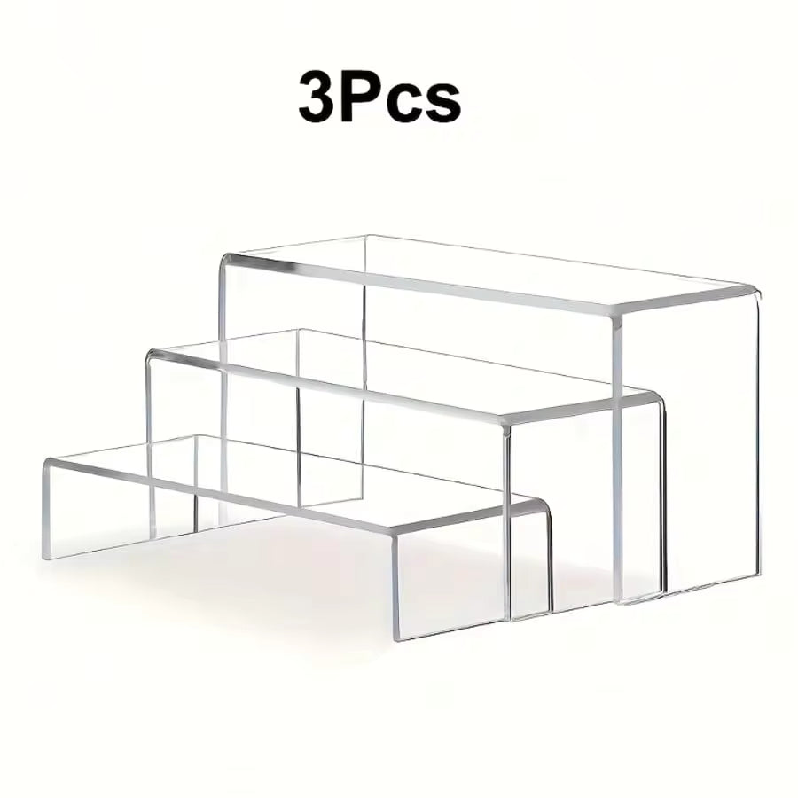 3pcs Modern Acrylic U-Shaped Display Stands With Shelves - Sturdy & Lightweight, No Assembly Required, Clear Desktop Organizer Rack For Figurines, Perfumes, Cosmetics And Jewelry | Suitable For Home, Office, Freestanding Shelves